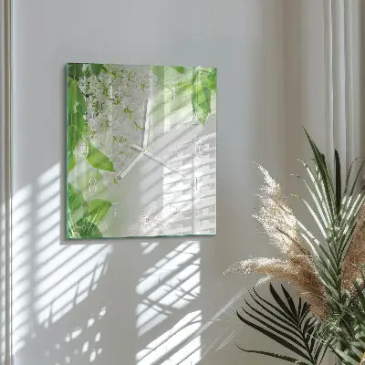 Glasuhr quadratisch Blätter