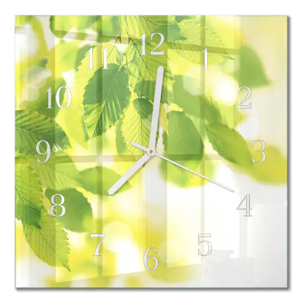 Quadratische wanduhr modern Blätter