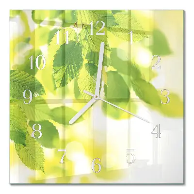 Quadratische wanduhr modern Blätter