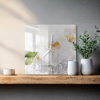 Moderne wanduhr quadratisch Orchidee