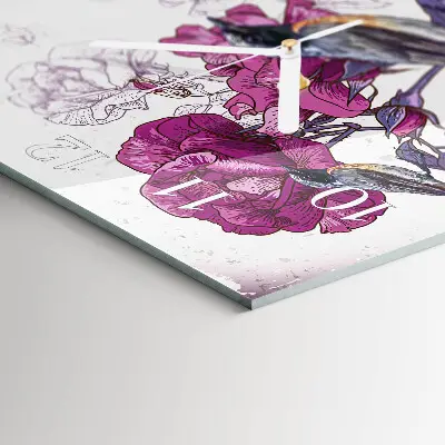 Glasuhr quadratisch Vögel und Blumen