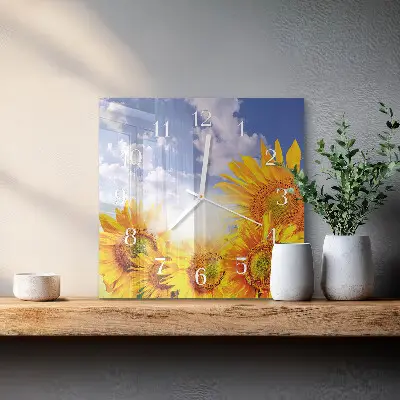 Moderne wanduhr quadratisch Sonnenblumen