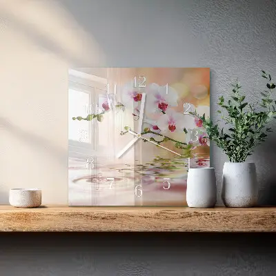 Quadratische wanduhr Orchidee