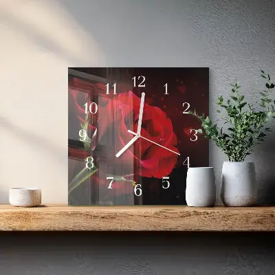 Quadratische wanduhr Rosen