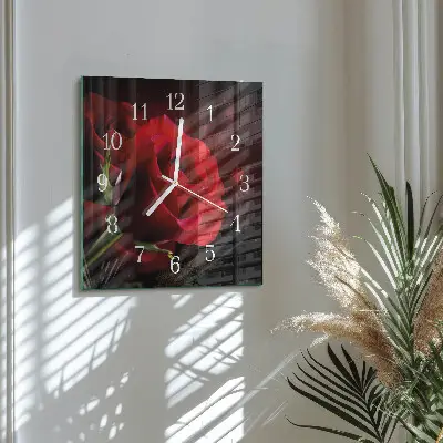 Quadratische wanduhr Rosen