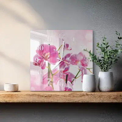 Moderne wanduhr quadratisch Orchidee