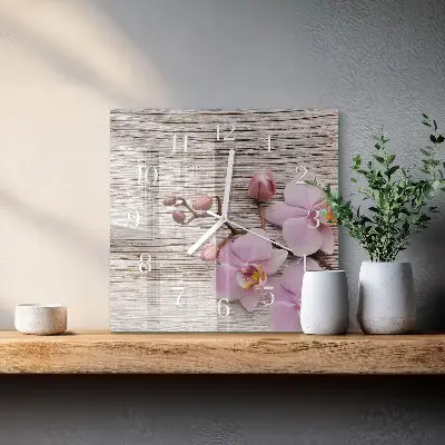 Quadratische wanduhr modern Orchidee