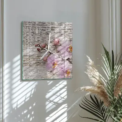 Quadratische wanduhr modern Orchidee