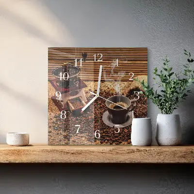 Quadratische wanduhr modern Kaffeebohnen