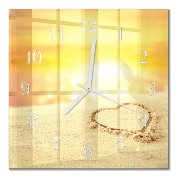 Quadratische wanduhr Herz im Sand