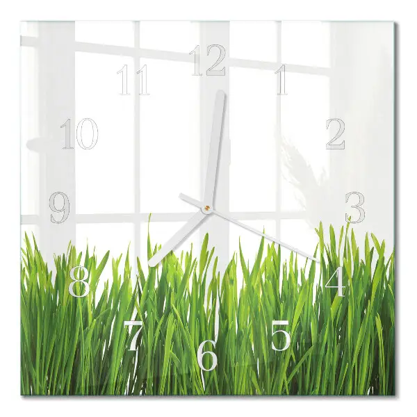 Glasuhr quadratisch Gras