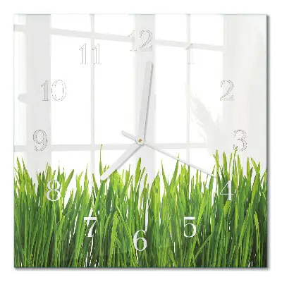 Glasuhr quadratisch Gras
