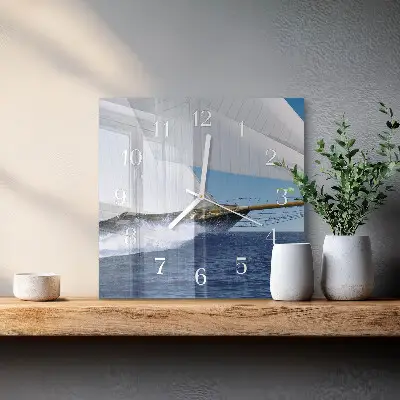 Quadratische wanduhr Segelboot