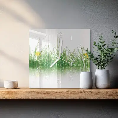 Quadratische wanduhr modern Gras