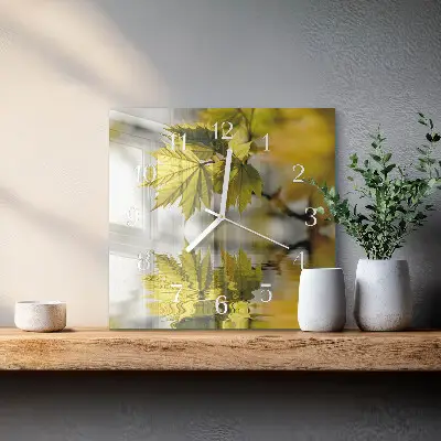 Glasuhr quadratisch Ahornblatt