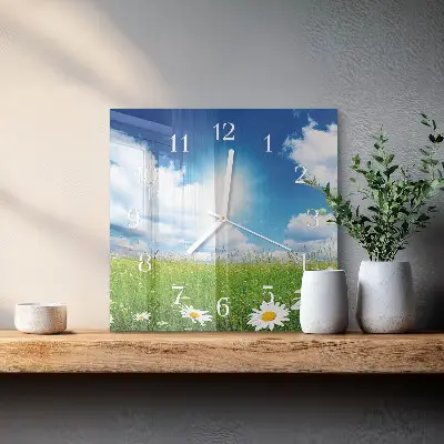 Quadratische wanduhr modern Wiesenblumen