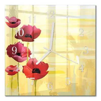 Quadratische wanduhr Mohnblumen