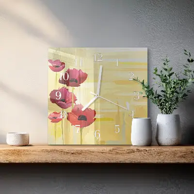 Quadratische wanduhr Mohnblumen