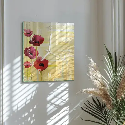 Quadratische wanduhr Mohnblumen