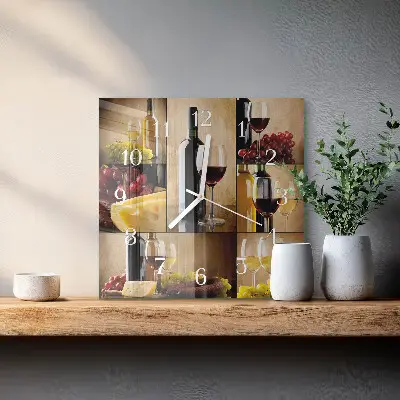Quadratische wanduhr Eine Flasche Wein