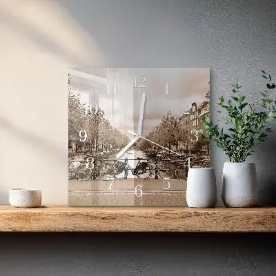 Wanduhr mit motiv quadratisch Amsterdam in Sepia