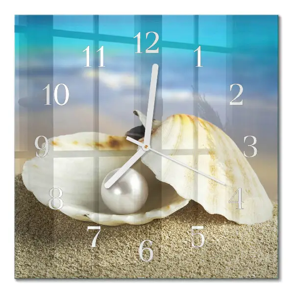 Quadratische wanduhr modern Perle in der Muschel