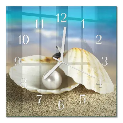 Quadratische wanduhr modern Perle in der Muschel