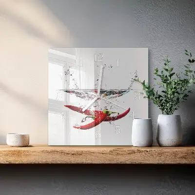 Quadratische wanduhr modern Chilischoten