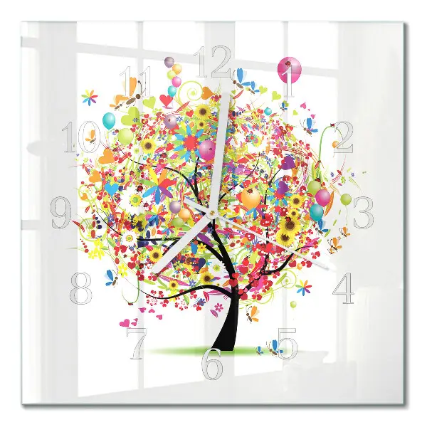 Wanduhr mit motiv quadratisch Bunter Baum
