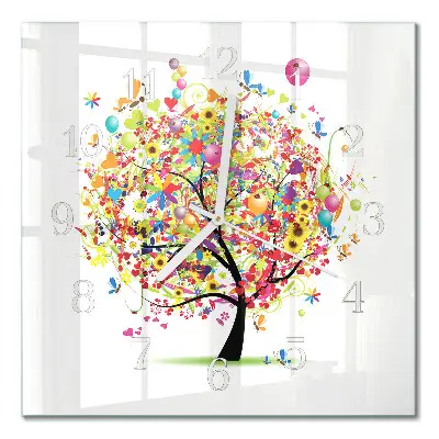 Wanduhr mit motiv quadratisch Bunter Baum