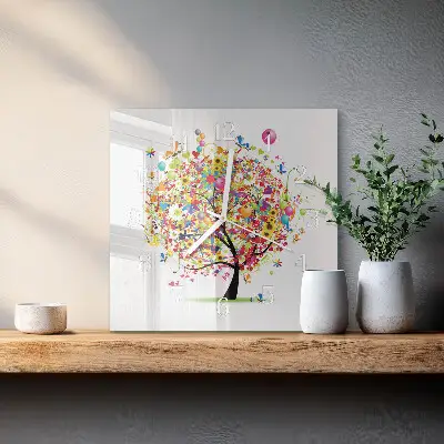 Wanduhr mit motiv quadratisch Bunter Baum