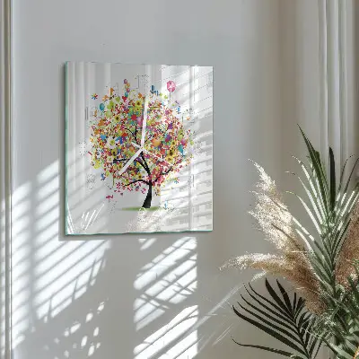 Wanduhr mit motiv quadratisch Bunter Baum