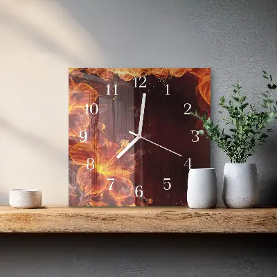 Glasuhr quadratisch Blumen des Feuers