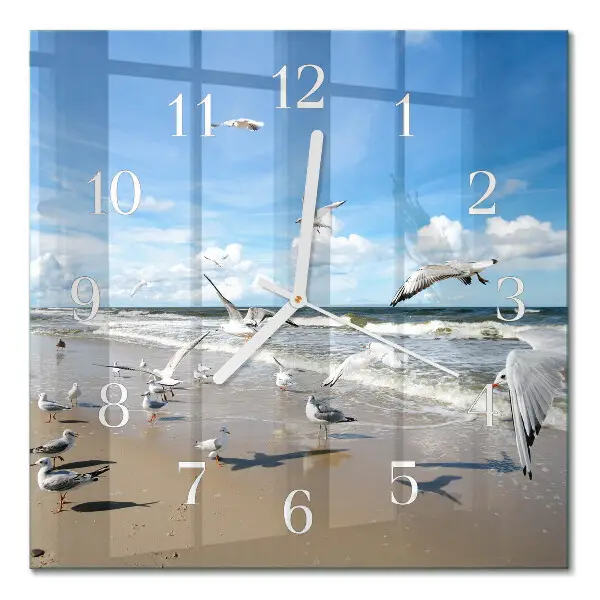 Quadratische wanduhr Möwen am Strand