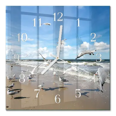 Quadratische wanduhr Möwen am Strand