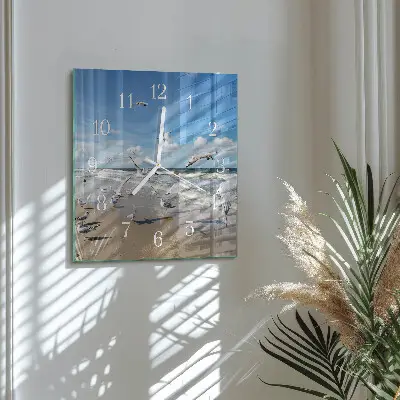 Quadratische wanduhr Möwen am Strand