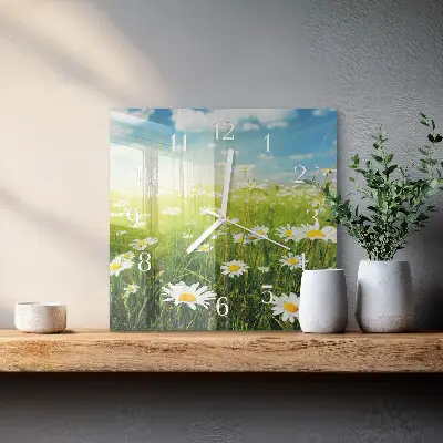 Wanduhr mit motiv quadratisch Gänseblümchen