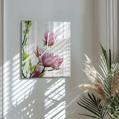Quadratische wanduhr modern Magnolienblüte