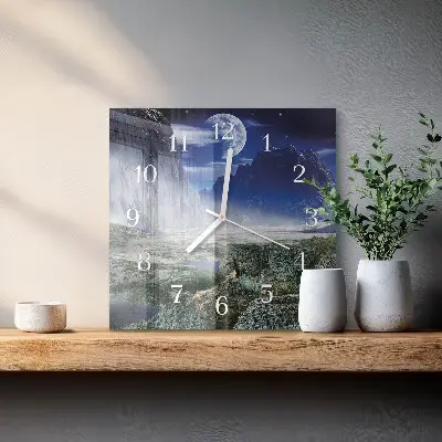 Quadratische wanduhr modern Berge Mond
