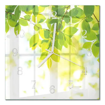 Quadratische wanduhr modern Blätter