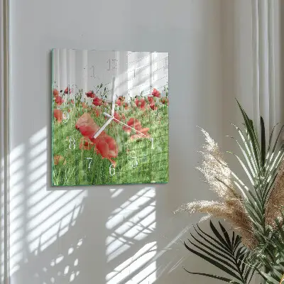 Quadratische wanduhr Mohnblumen