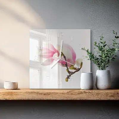 Moderne wanduhr quadratisch Magnolienblüte