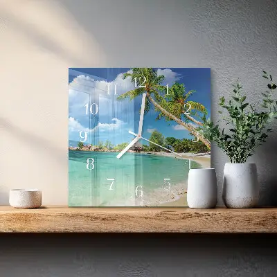 Quadratische wanduhr Palmen am Strand
