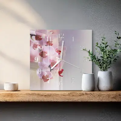 Glasuhr quadratisch Orchidee
