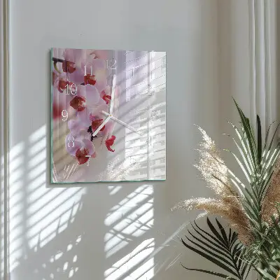 Glasuhr quadratisch Orchidee