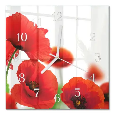 Quadratische wanduhr modern Mohnblumen