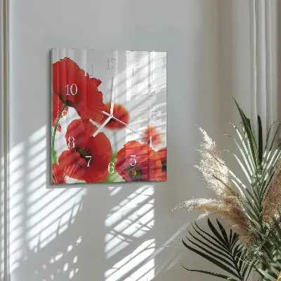 Quadratische wanduhr modern Mohnblumen
