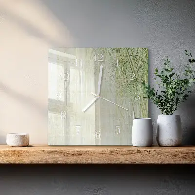 Glasuhr quadratisch Bambus
