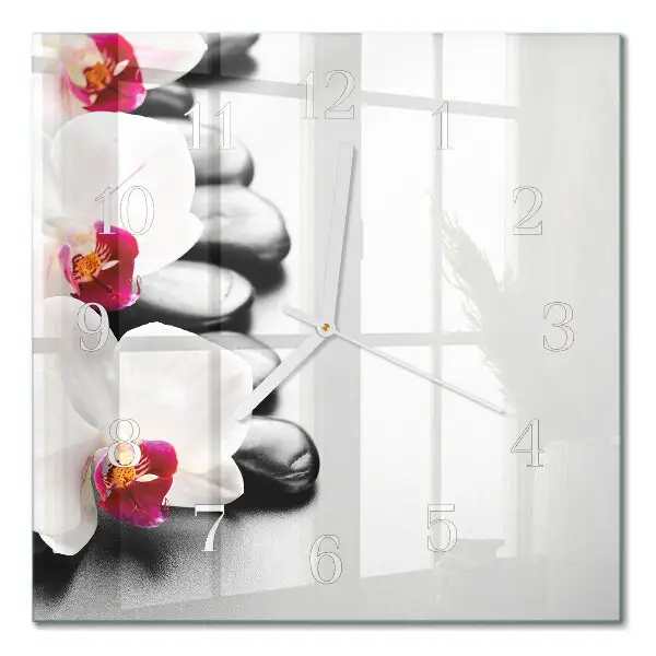 Wanduhr mit motiv quadratisch Steine ​​und Orchideen