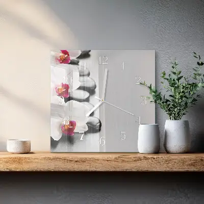 Wanduhr mit motiv quadratisch Steine ​​und Orchideen